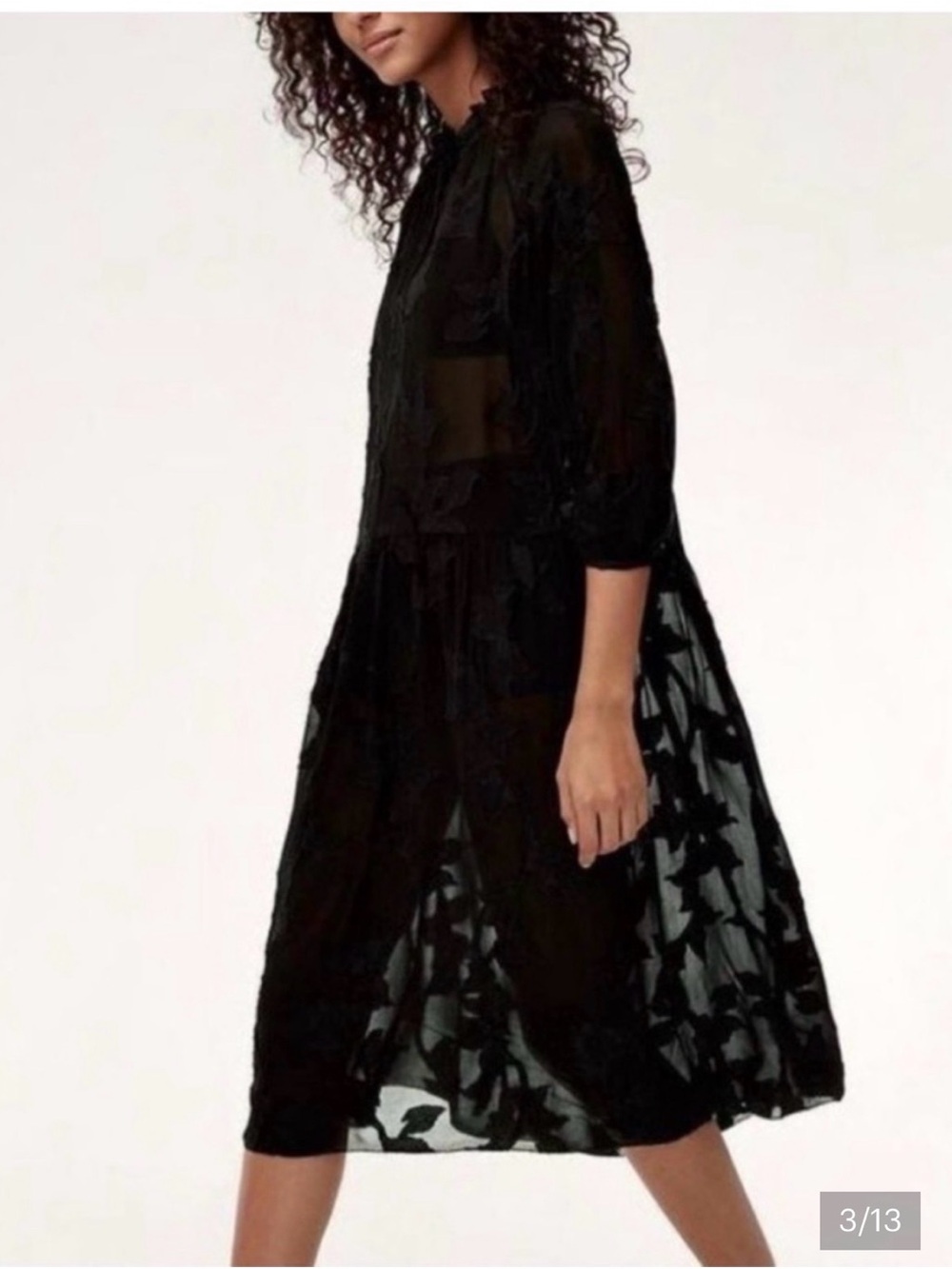Aritzia Dufour Black Sheer Midi Dress with Layered Panels